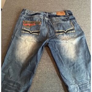 Parish Nation Distressed Denim Jeans Mens Size 40 Blue Wash Embellished Pockets